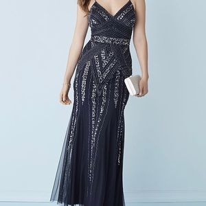 Beaded Mesh A-Line Gown with Godet Skirt